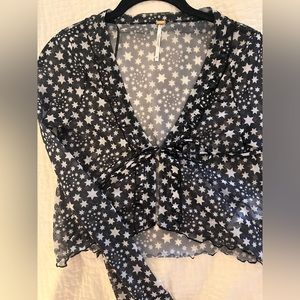 free people mesh star marne top that ties in the middle, size xs